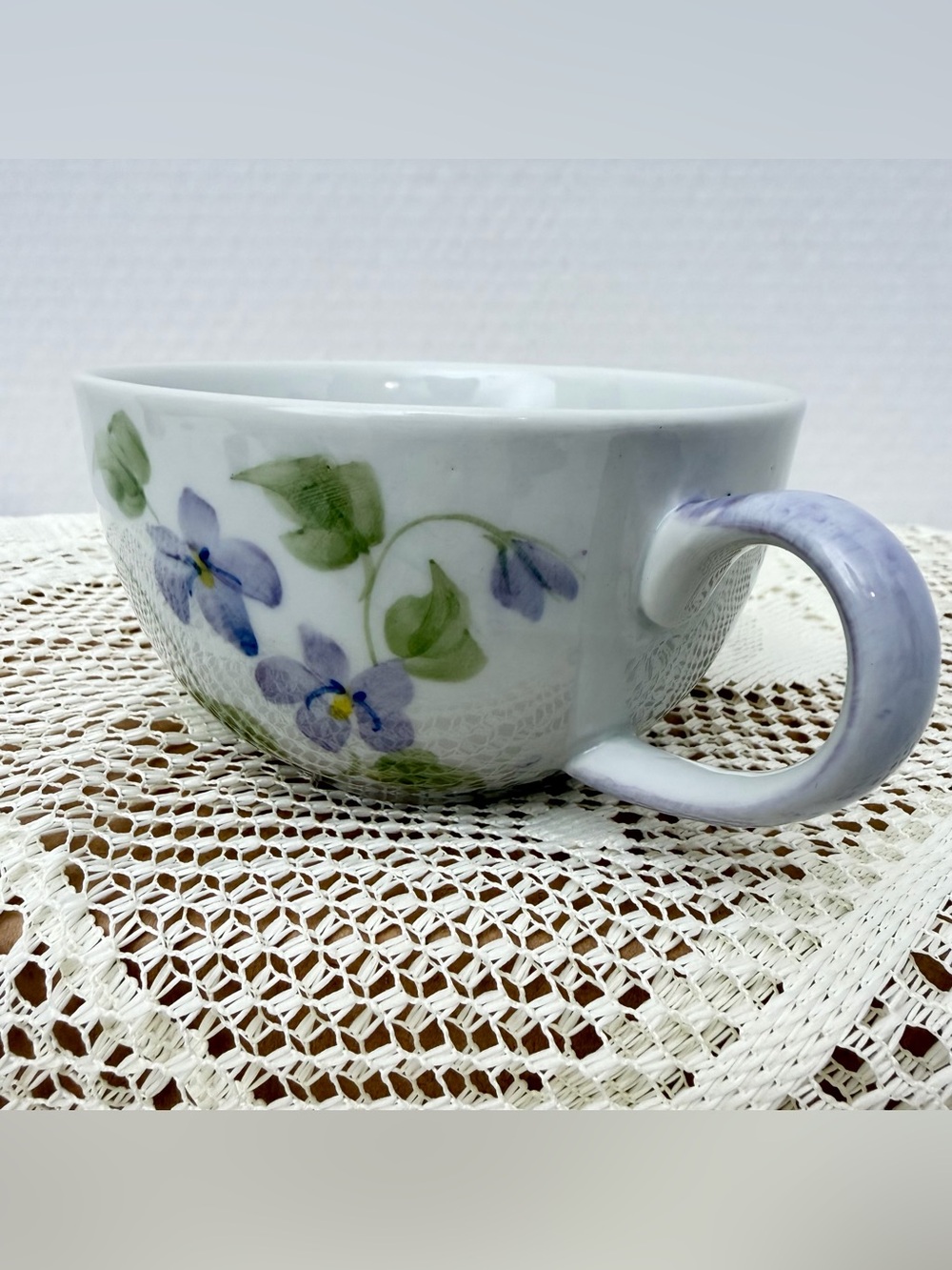Andrea by Sadek Violet Meadows Porcelain Breakfast Cup Soup Cup Mug Vintage 1990